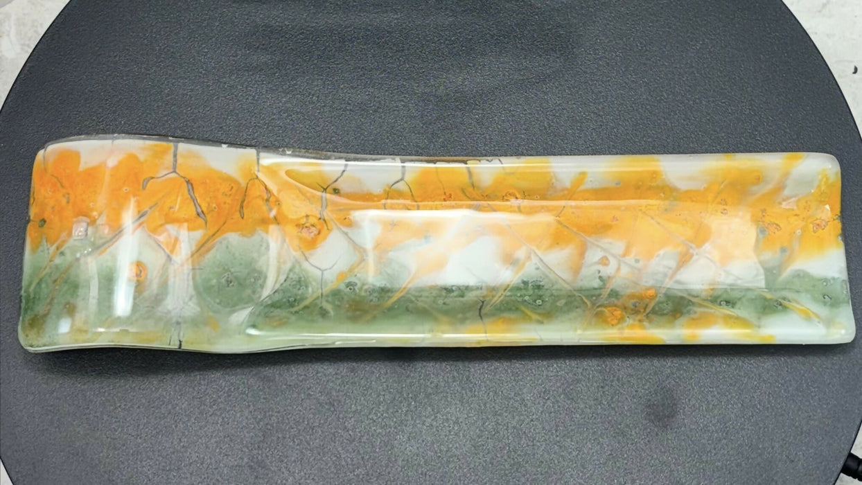 Fused Glass Incense Burner - Green, Orange, White