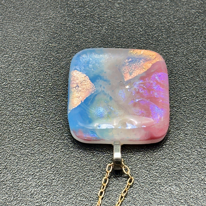 Fused Dichroic Glass Pendent - Pink, Blue, Yellow