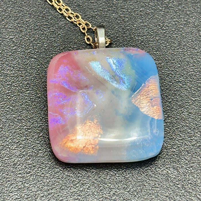Fused Dichroic Glass Pendent - Pink, Blue, Yellow