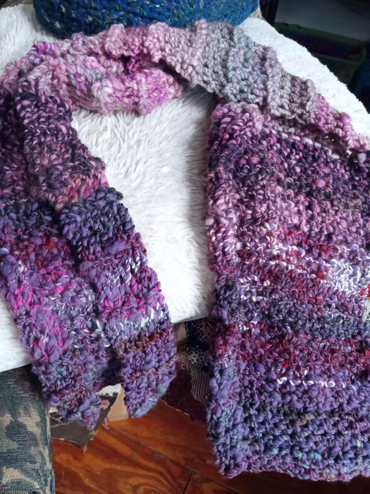 Handspun Wool Scarf in Purples