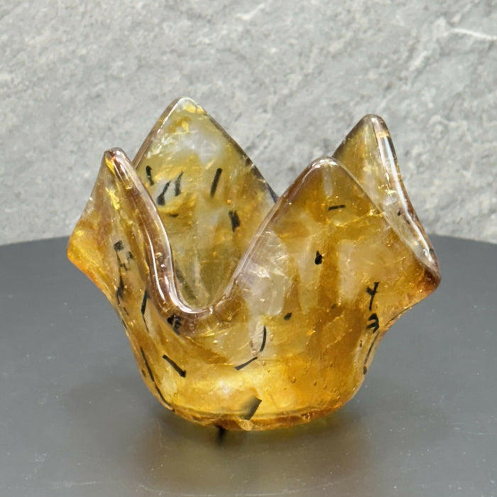 Fused Glass Votives - Iridescent Amber with Black Accents
