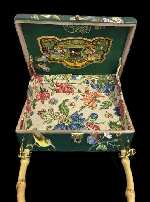 Handmade Cigar Box Purse - Floral Upcycled Evening Bag, Bamboo Handle, Unique Vintage Style Pocketbook