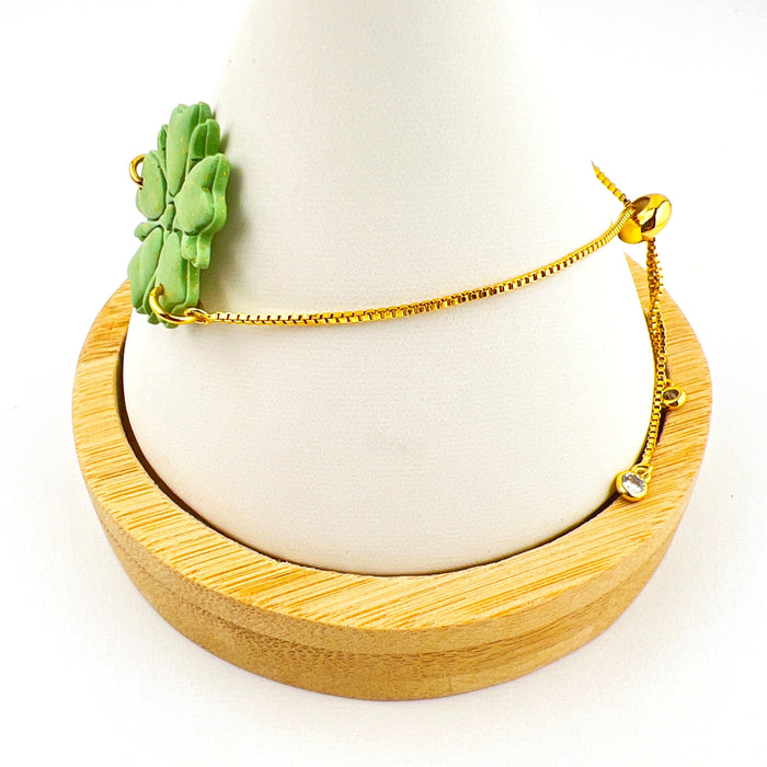 Bracelets Green & Gold Four Leaf Clover Adjustable Chain Bracelet