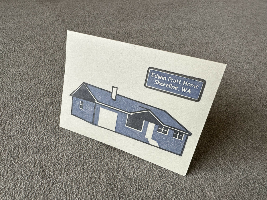 Woodblock print card - Edwin Pratt home