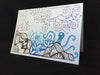 Card features a fun design with an octopus underneath a starry sky on white paper.