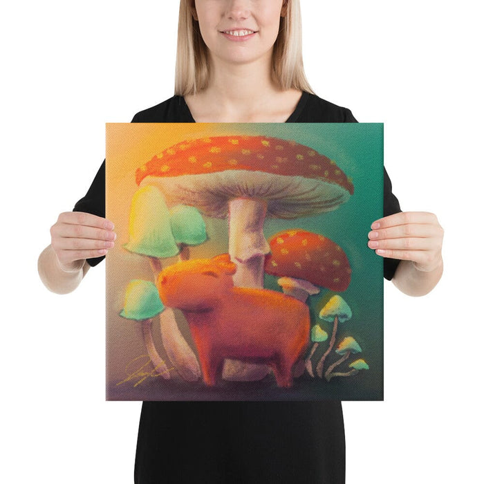 "Capybara and Mushrooms" Painting [Unfoiled] Posters, Prints, & Visual Artwork JoyousJoyfulJoyness 