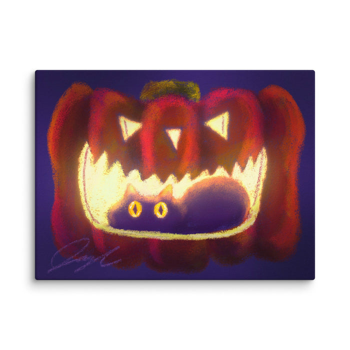 "Black Cat in a Jack o' Lantern": Painting of a Black Cat in a Glowing Pumpkin [Unfoiled]