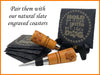 Cherry Bottle Stopper with Engraved "Hold My Drink..." Slate Coaster Set - DogPound Creations