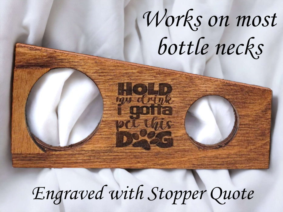 Cherry Bottle Stopper with Engraved "Hold My Drink..." Slate Coaster Set - DogPound Creations