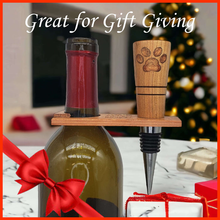 Cherry Bottle Stopper with Engraved "Rescue Dogs..." Slate Coaster Set - DogPound Creations