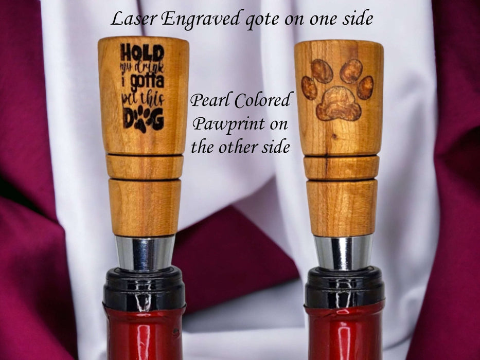 Cherry Bottle Stopper with Engraved "Rescue Dogs..." Slate Coaster Set - DogPound Creations