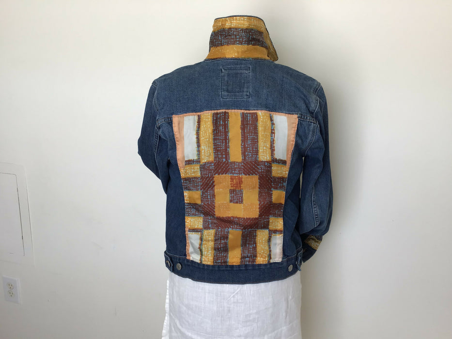 Scarf accents on denim jackets