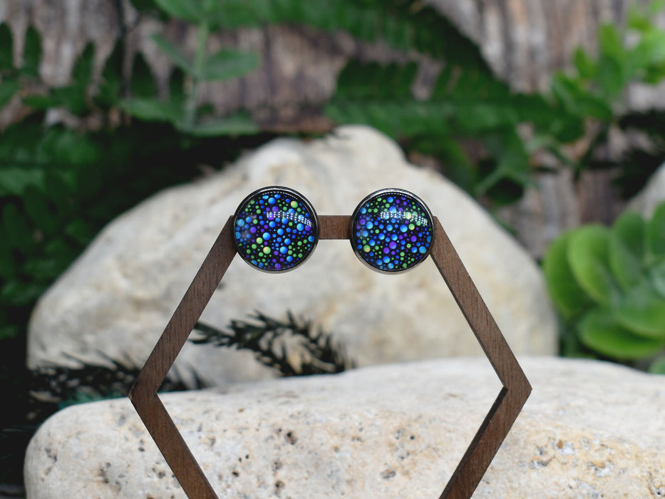 Stud Earrings With Resin Cabochon #305