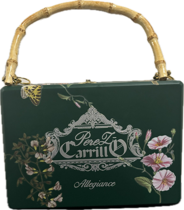 Handmade Cigar Box Purse - Floral Upcycled Evening Bag, Bamboo Handle, Unique Vintage Style Pocketbook
