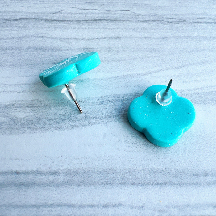 Earrings Aqua Scalloped Square Stud Earrings