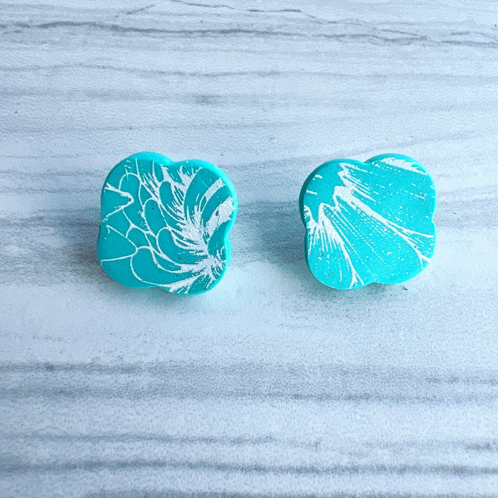 Earrings Aqua Scalloped Square Stud Earrings