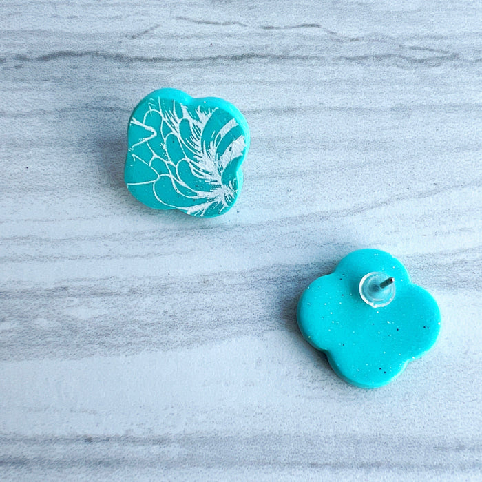 Earrings Aqua Scalloped Square Stud Earrings