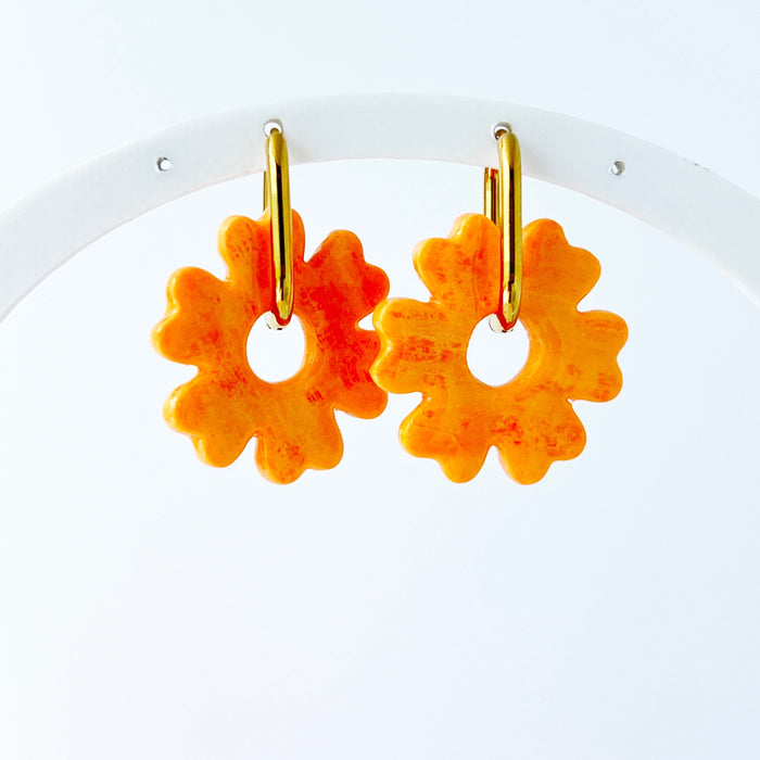 Earrings Orange Sherbet 2-in-1 Flower Charm Hoop Earrings