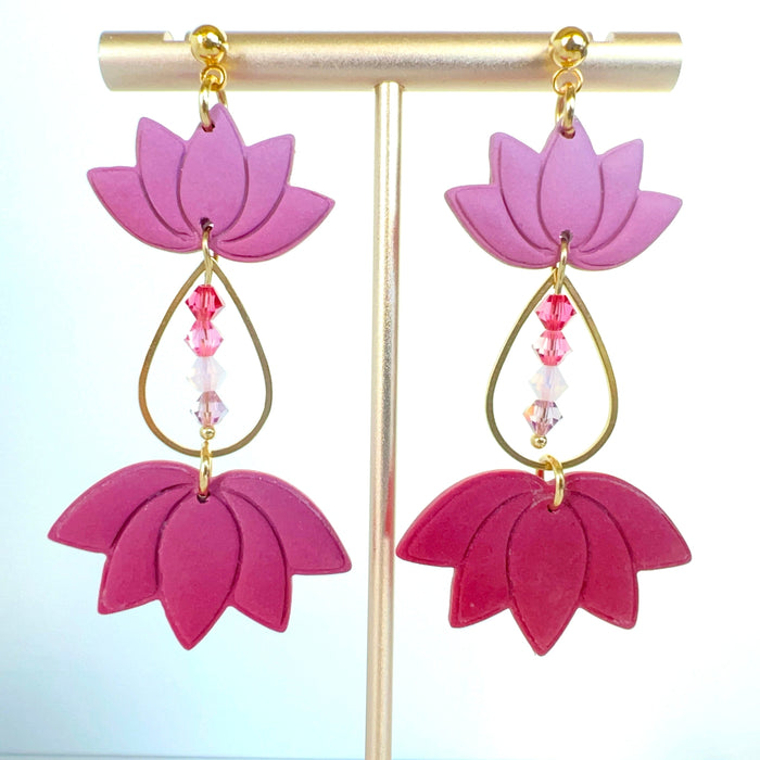 Earrings Beaded Lotus Dangle Earrings – Handmade Clay Jewelry | Emaloe’s Thingys