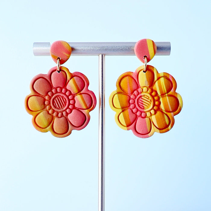 Earrings Bold Clay Flower Earrings – Yellow, Orange & Coral | Emaloe Thingys