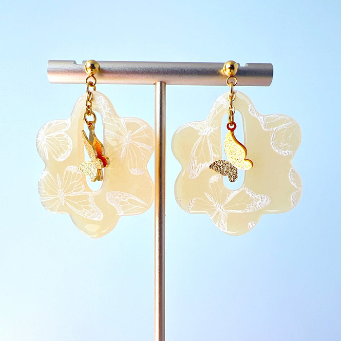 Earrings Butterfly Bloom Earrings – Silkscreened Clay & Gold Charms