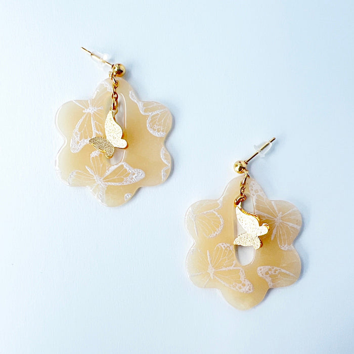 Earrings Butterfly Bloom Earrings – Silkscreened Clay & Gold Charms