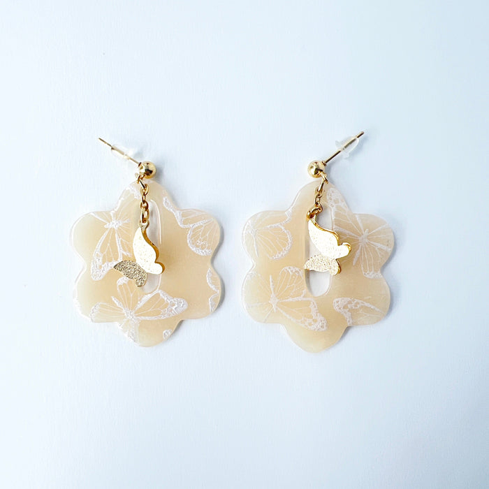 Earrings Butterfly Bloom Earrings – Silkscreened Clay & Gold Charms