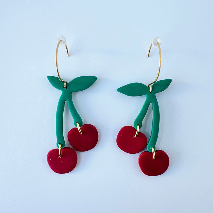 Earrings Cherry Dangle Earrings – Handmade Polymer Clay Fruit Jewelry