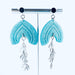 Earrings Ciela - Aqua Shimmering Lined Arches with Silver CZ Leaf Charm Earrings