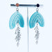 Earrings Ciela - Aqua Shimmering Lined Arches with Silver CZ Leaf Charm Earrings
