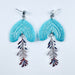 Earrings Ciela - Aqua Shimmering Lined Arches with Silver CZ Leaf Charm Earrings