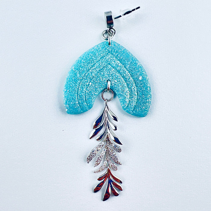 Earrings Ciela - Aqua Shimmering Lined Arches with Silver CZ Leaf Charm Earrings