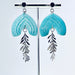 Earrings Ciela - Aqua Shimmering Lined Arches with Silver CZ Leaf Charm Earrings