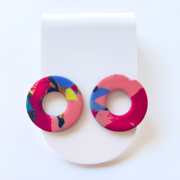 Earrings Color Pop Circle Cutout Stud Earrings – Handmade Polymer Clay