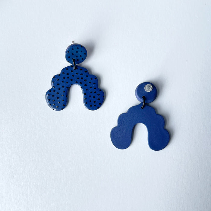 Earrings Denim Blue & Black Polka Dot Arch Earrings