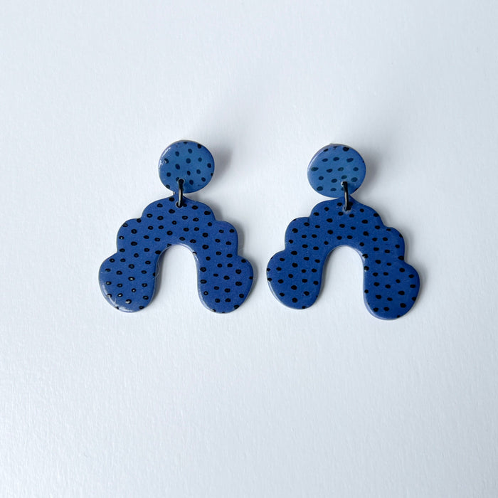 Earrings Denim Blue & Black Polka Dot Arch Earrings