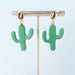 Earrings Gold Organic Posts with Green Cactus Earrings