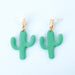 Earrings Gold Organic Posts with Green Cactus Earrings