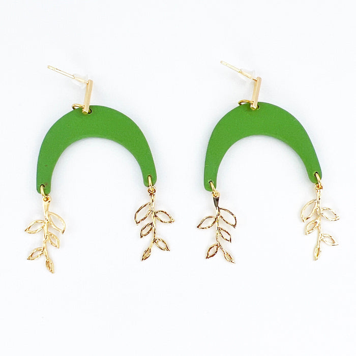 Green Arches with Gold Vine Charms Earrings