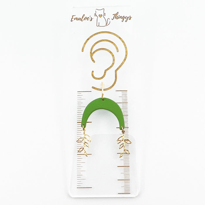 Green Arches with Gold Vine Charms Earrings