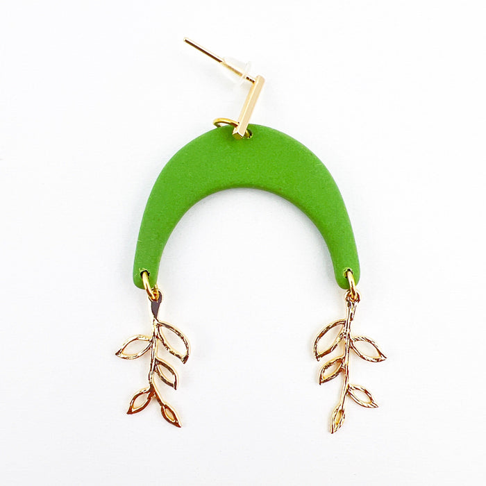 Green Arches with Gold Vine Charms Earrings