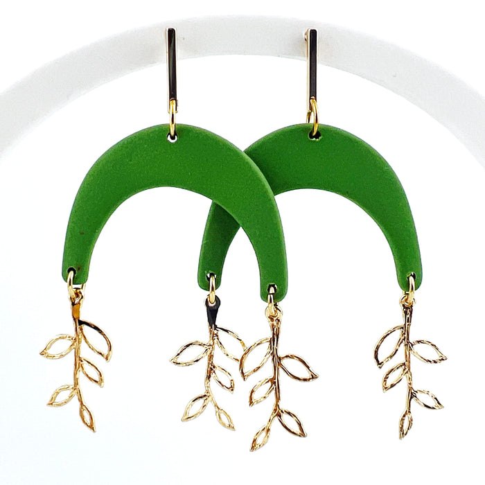 Green Arches with Gold Vine Charms Earrings