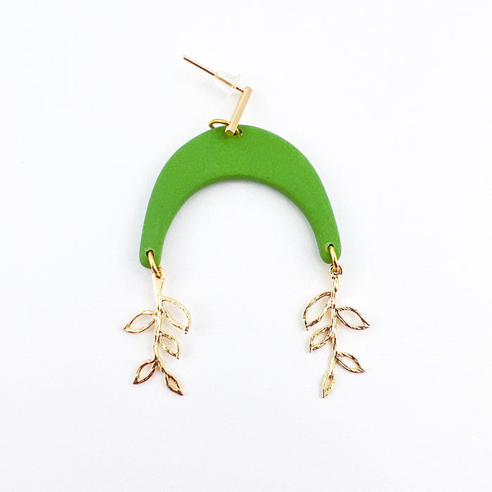 Green Arches with Gold Vine Charms Earrings