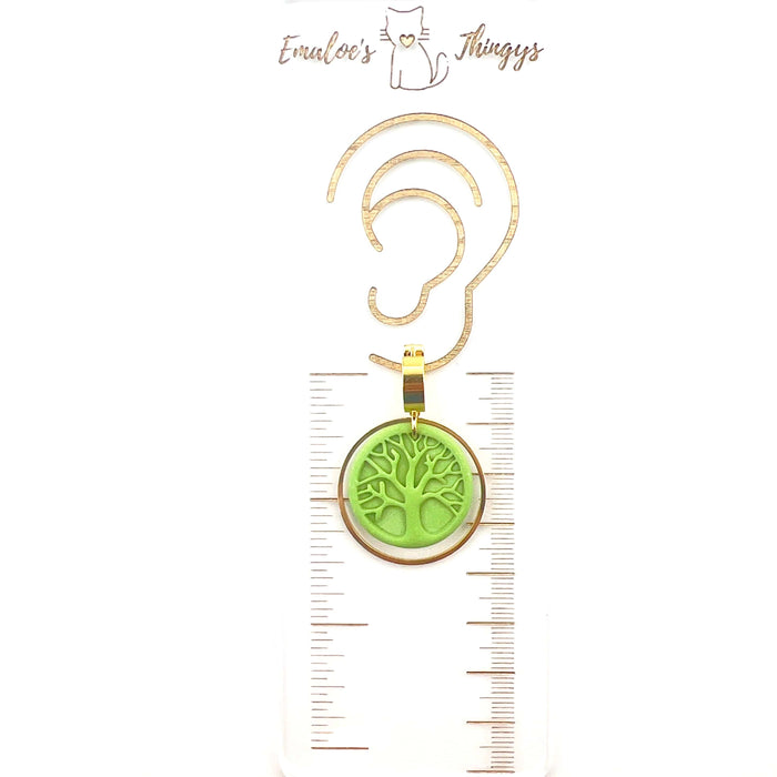 Earrings Green Tree of Life Circle Earrings
