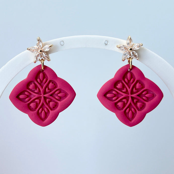 Earrings Hot Pink Floral Tile Earrings