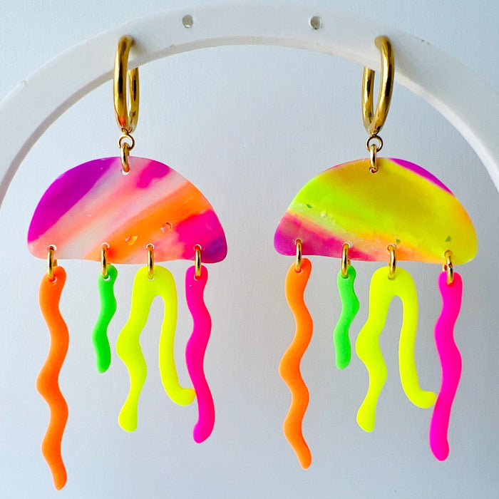 Earrings Neon Jellyfish Earrings – Emaloe’s Thingys | Clay Dangles