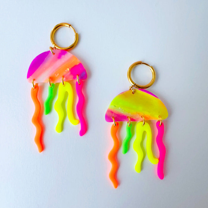 Earrings Neon Jellyfish Earrings – Emaloe’s Thingys | Clay Dangles