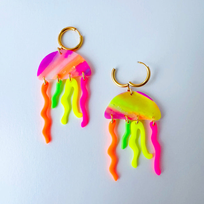 Earrings Neon Jellyfish Earrings – Emaloe’s Thingys | Clay Dangles