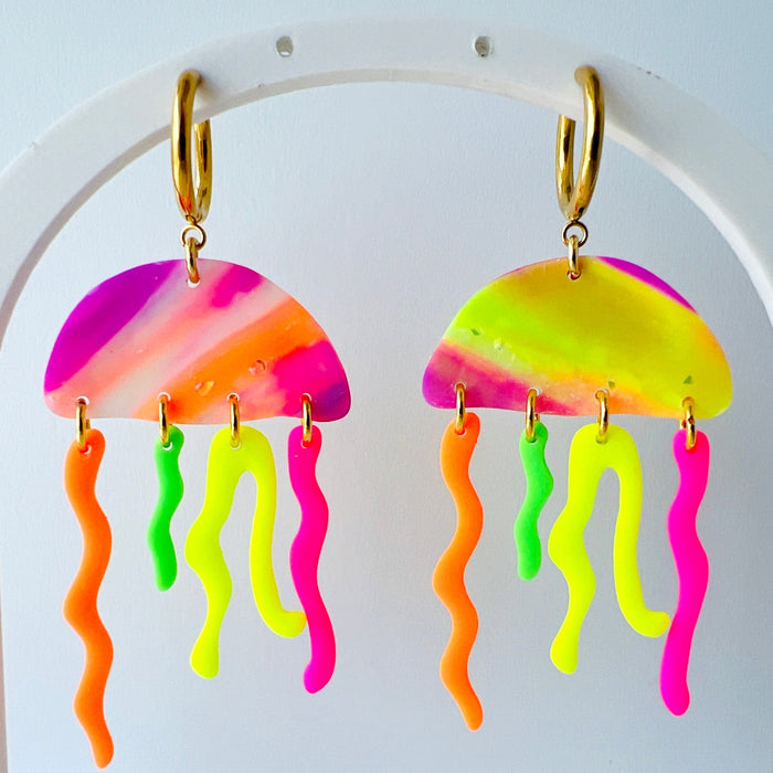 Earrings Neon Jellyfish Earrings – Emaloe’s Thingys | Clay Dangles