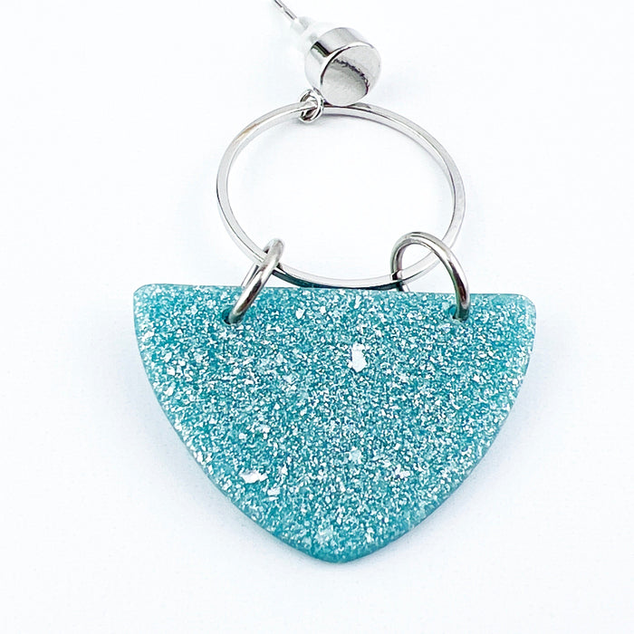 Kalani - Silver Circle & Shimmering Aqua Curved Triangle Earrings